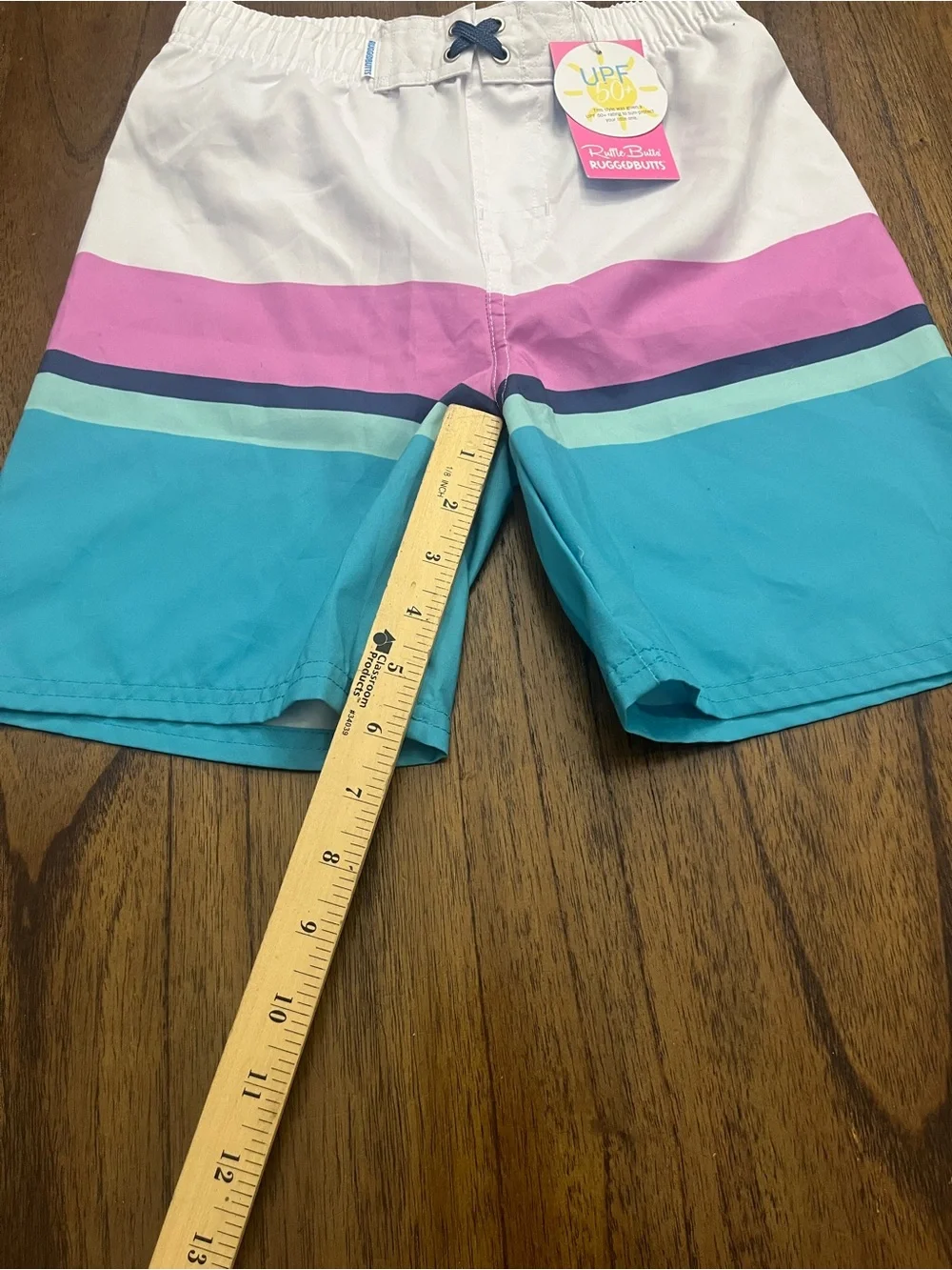 NWT RuggedButts Boys Aqua Color Block Swim Trunks UPF 50+ Size 10